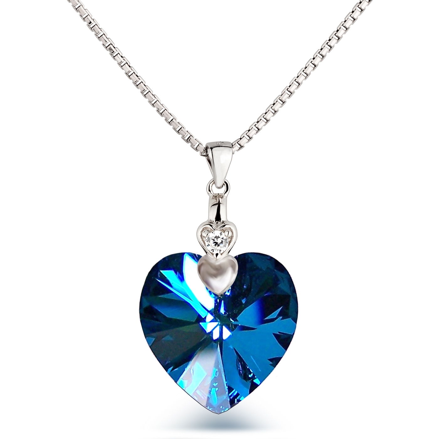18mm Silber Herzanhänger Herz Blue | Bermuda Bermuda - Farbwahl Kristall (blau) 925 Kette Herz, (blau) Blue