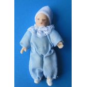 Baby Junge hellblau Puppe für die Puppenstube Miniatur 1:12