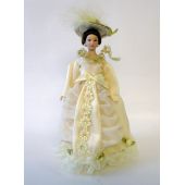 Dame Lady im beigen Blüten Kleid Puppe Miniatur 1:12