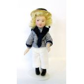 Mädchen im Matrosen Anzug mit Hut  Puppe  Miniatur 1:12