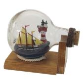 Flaschenschiff- Buddelschiff- Schiff in Flasche mit Leuchtturm - L 10,5 cm