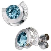 Ohrstecker 585 Weißgold 2 Aquamarine blau 10 Diamanten Brillanten