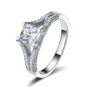 Damen-Ring mit quadratischem Zirkonia weiß 925 Silber rhodiniert