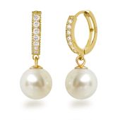 Silber vergoldete Perlen Ohrringe Creolen mit Perle 10mm