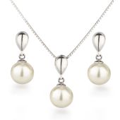 Perlenschmuck Set Glanz 925 Silber rhodiniert Perlen 10mm Farbwahl