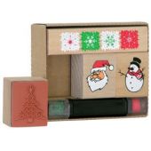 Weihnachten 4-teilig Motivstempel aus Holz inkl. Stempelkissen