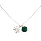 Gemshine - Damen - Halskette - Anhänger - SCHNEEFLOCKE - 925 Silber - Smaragd - Grün - 1,3 cm
