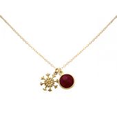 Gemshine - Damen - Halskette - Anhänger - SCHNEEFLOCKE - 925 Silber - Vergoldet - Rubin - Rot - 1,3 cm
