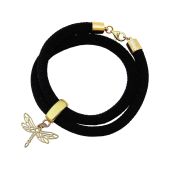 Gemshine - Damen - Armband - Wickelarmband - 925 Silber - Vergoldet - Libelle - Schwarz