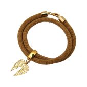 Gemshine - Damen - Armband - Wickelarmband - 925 Silber - Vergoldet - Flügel - Braun