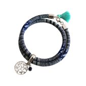 Gemshine - Damen - Armband - Wickelarmband - 925 Silber - Lebensbaum - AZTEC - Saphir - Blau