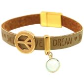 Gemshine - Damen - Armband - Frieden - Peace - WISHES - Chalcedon - Braun Sand - Magnetverschluss