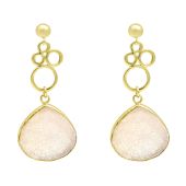 Gemshine - Damen - Ohrringe - BUBBLES - 925 Silber - Vergoldet ?- DRUZY - Rose Quarz - 4,5 cm