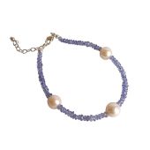 Gemshine - Damen - Armband - Vergoldet - Tansanit - Blau - Lila - Perle - Weiß