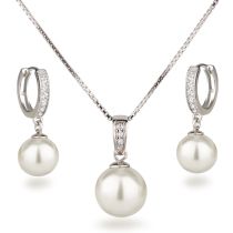 Schmuckset Halskette Ohrringe mit Perlen 925 Silber Rhodium