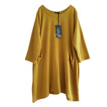 gelbes LAGENLOOK KLEID Tunika mit Wolle Damen Mode