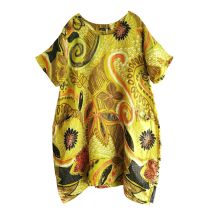 Lagenlook Leinen Kleid gelb Tunika Damen Mode