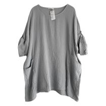 Lagenlook graue Sommer Shirts Überwurf Baumwolle Damen Mode