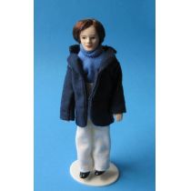 Mann mit blauer Jacke Puppe für die Puppenstube Miniatur 1:12