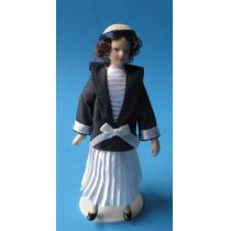 Dame im Plisseekleid Puppe für die Puppenstube Miniatur 1:12