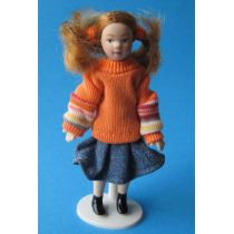 Mädchen mit Zöpfen 11cm gross  Puppe für Puppenhaus Miniatur 1:12