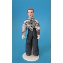 Mann mit Jeans und gestreiten Hemd Puppe für Puppenhaus Miniaturen 1:12