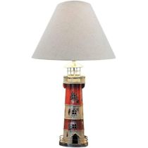 Lampe- Tischlampe mit Stoffschirm aus Metall Shabby- Leuchtturm rot