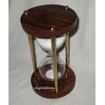 **Edle Sanduhr Stundenglas Holz/Messingsäulen 60 min Höhe 22,5 cm