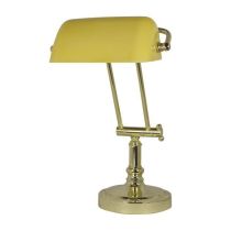 **Schreibtisch/Bankierlampe Messingfuß mit Kniegelenk- gelber Glasschirm- Opal -schwenkbar