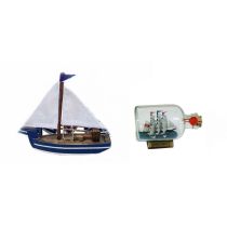 Kleiner Segler-Boot-Holzrumpf/Stoffsegel 10 cm+ Buddelschiff Cutty Sark 9 cm