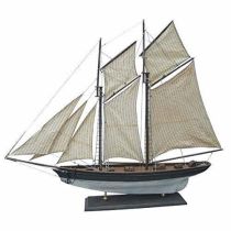 Shabby- Große Yacht, Segelschiff, Schiffsmodell Segelboot Holz 86 cm- Stoffsegel