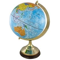 Edler Globus auf Holzstand H 22 cm- Messinggestell- hellblau