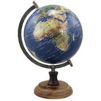 Edler Globus auf Holzstand H 32 cm- Eisengestell, antik- Farbe blau