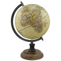 Edler Globus auf Holzstand H 32 cm- Eisengestell, antik- Farbe beige
