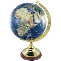 Edler Globus auf Holzstand H 47 cm- Messinggestell- Farbe dunkelblau