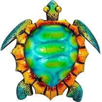 Maritimes Wandbild/Hänger aus Metall und Glas- bemalt- Turtle, Schildkröte 40 cm