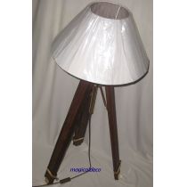 **Stehlampe- Tripod- Dreibeinlampe- Retro Klassiker aus Holz und Messing, Stoffschirm