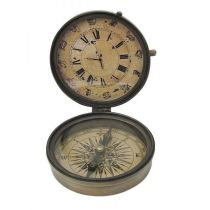 **Massiver 290 g Kompass mit Uhr und Sternzeichen im Antikdesign- kein polieren