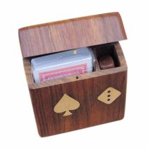 Kartenspiel+ Würfel in edler Holzbox mit Klappdeckel und Messingintarsien