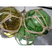4 Fischerkugeln im Netz- grün und ambere (braun) 12,5 cm