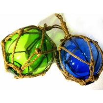 2 X Fischerkugeln im Netz- blau und grün- Maritime Deko- 15 cm