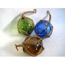 12,5 cm- Fischerkugel im Netz- blau, grün, ambere(braun) - 3 Stück