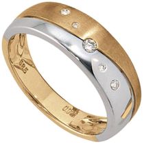 Damen Ring, 585 Gelbgold Weißgold, bicolor matt 5 Diamanten