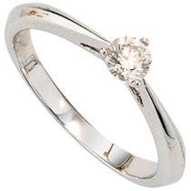 Damen Ring 585 Gold Weißgold, 1 Diamant Brillant 0,25ct. Diamantring