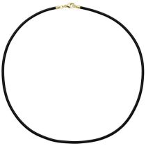 Halskette Kautschuk schwarz mit 333 Gelbgold 3 mm 45 cm