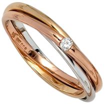 Damen Ring verschlungen 585 Gold tricolor dreifarbig 1 Diamant 0,06ct.