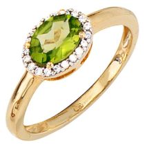 Damen Ring 585 Gelbgold bicolor Peridot grün 20 Diamanten Peridotring