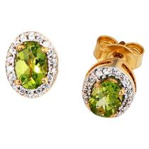 Ohrstecker oval 585 Gelbgold Diamanten 2 Peridote grün Ohrringe