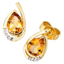 Ohrstecker Tropfen 585 Gold Gelbgold 6 Diamanten 2 Citrine orange