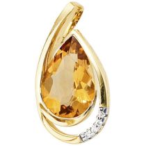 Anhänger Tropfen 585 Gold Gelbgold 4 Diamanten Brillanten 1 Citrin